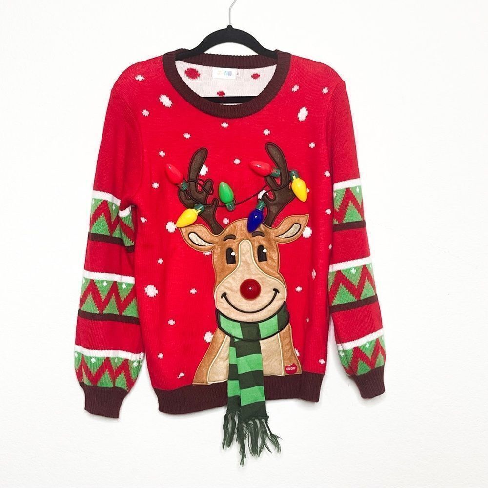 🍋 Joyin • Unisex Light-Up Reindeer Ugly Christmas Sweater – Size M